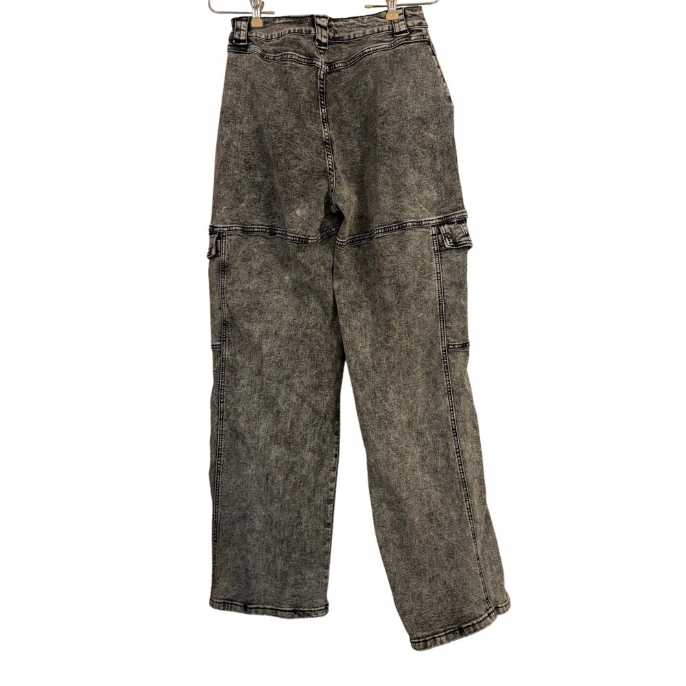 American Bazi Grey Acid Wash Cargo Jeans Wide Leg High Rise RJH-9254 Womens M - Picture 3 of 5
